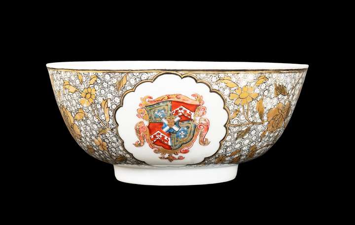 GG: Chinese armorial eggshell porcelain small bowl, arms of Murray quartering Hepburn